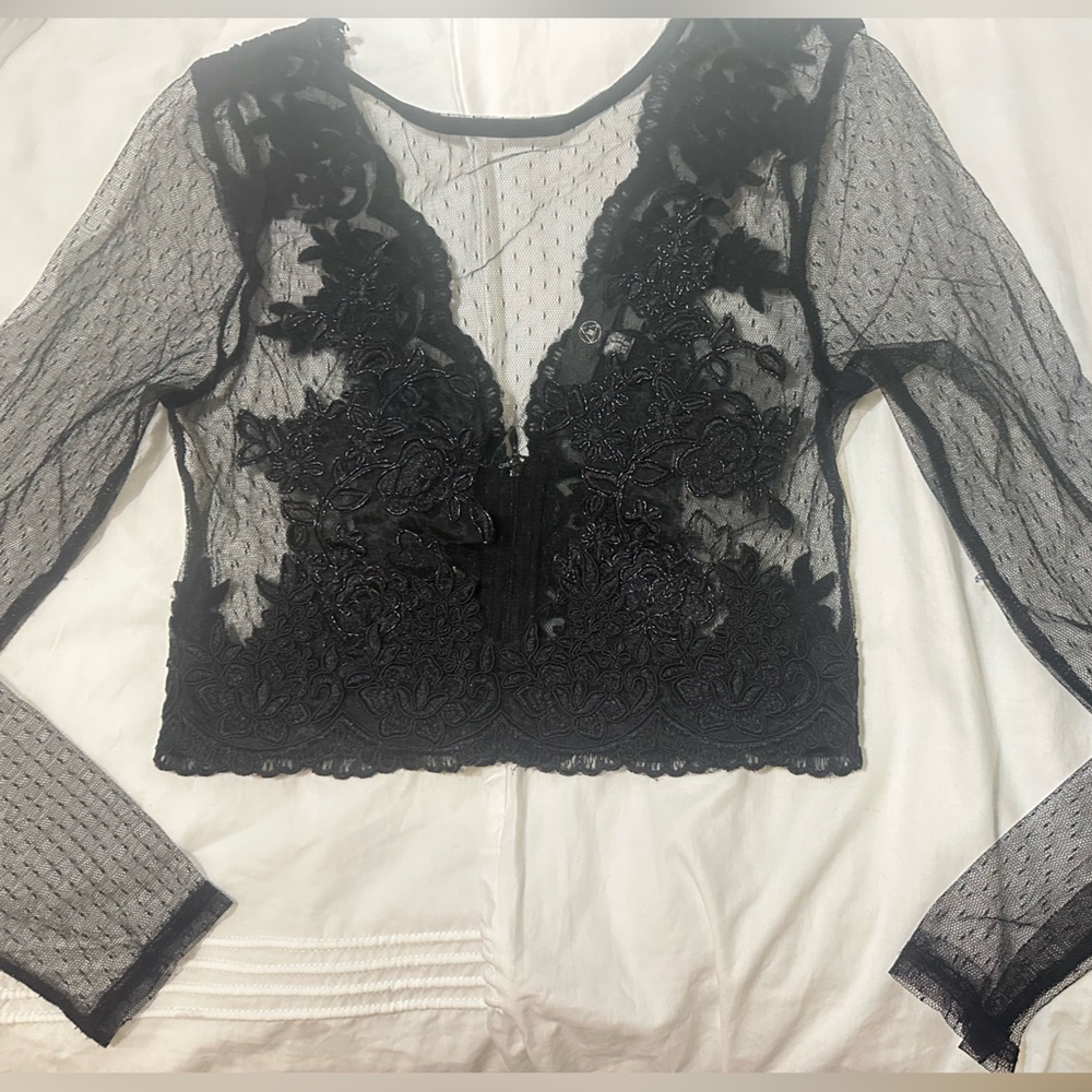 Missguided Black Sheer Lace Blouse